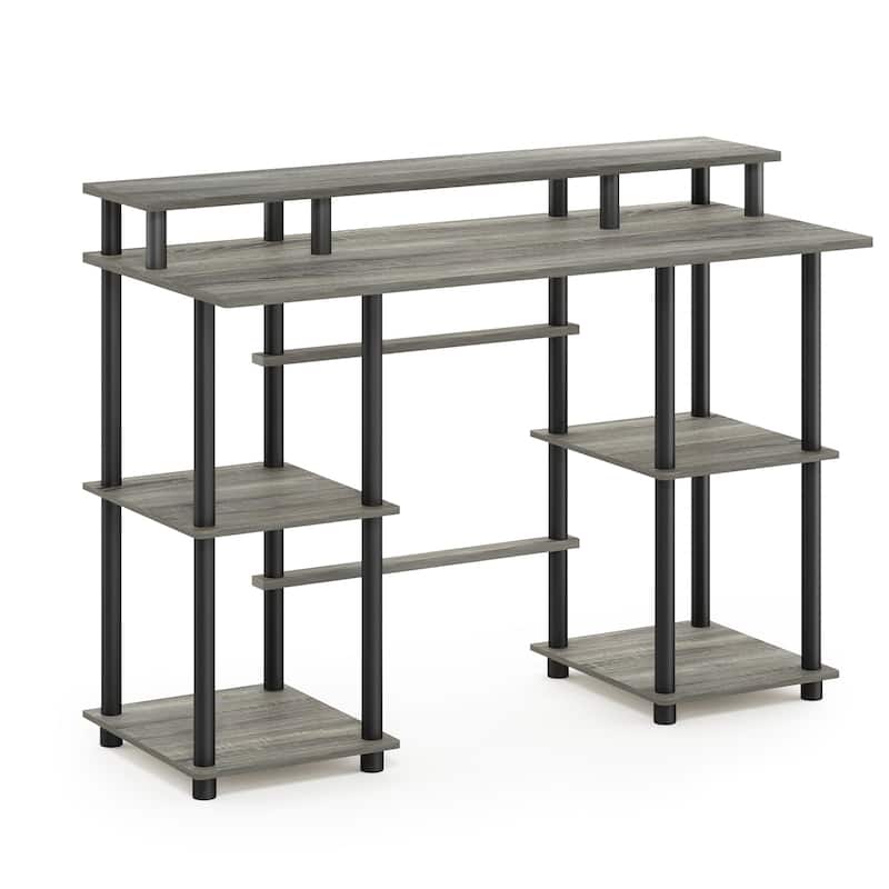 Computer Desk with Shelf - French Oak Grey Black Modern Writing Table