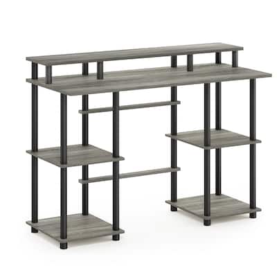 Computer Desk with Shelf - French Oak Grey Black Modern Writing Table