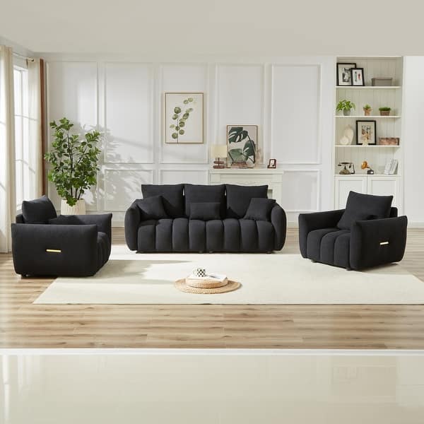 Black Clouds Upholstered Sofa Couch, Piano Keys Straight Row Sofas, 5 People Sofa Teddy Sectional Couches Set for Livingroom - Bed Bath & Beyond