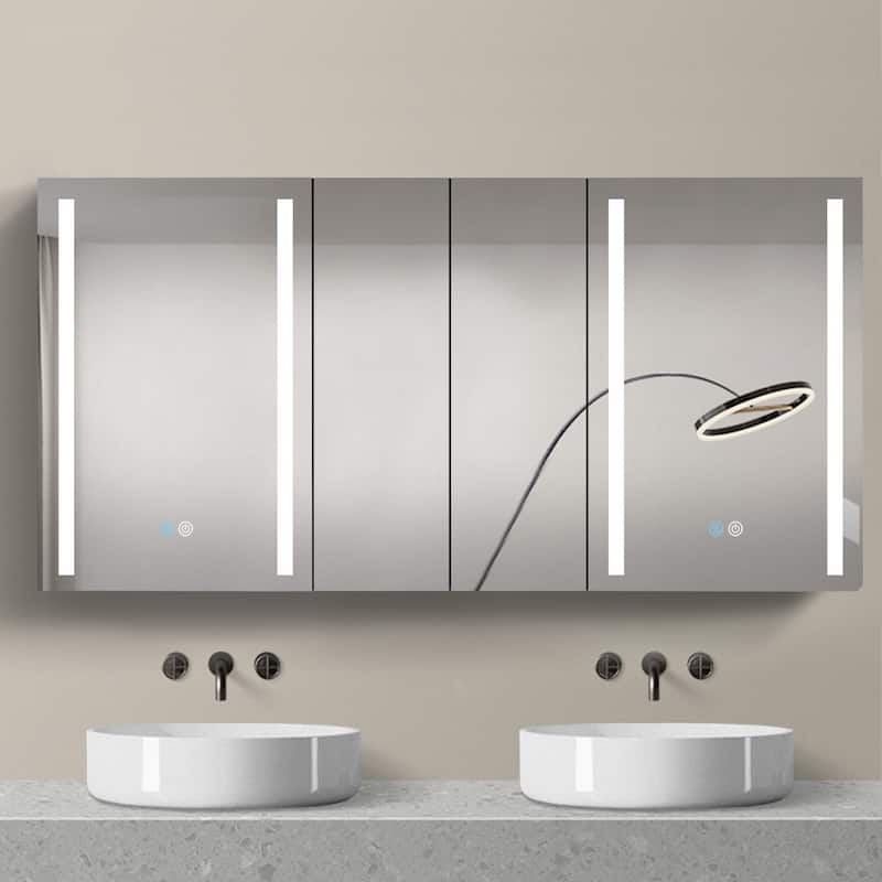 60 in.W x 30 in. H Aluminum Surface Mounted LED Medicine Cabinet with Doors and Mirror Defogging - 60'' X 30''