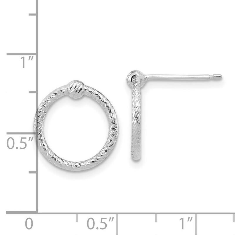 Curata 14k White Gold Textured Twisted Circle Post Earrings 14.6x13.8mm