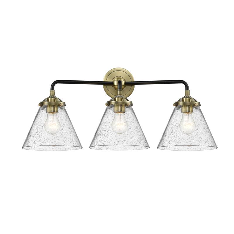 Innovations Lighting Large Cone 3 Light 26" Wide Bathroom Vanity Light - Black Antique Brass / Seedy