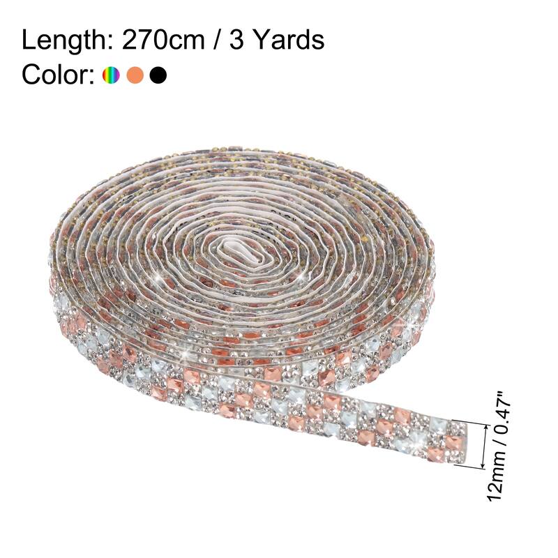 3 Roll 1 Yard 12mm Self Adhesive Crystal Ribbon 3 Style Bling Stickers - Colorful Champagne Black