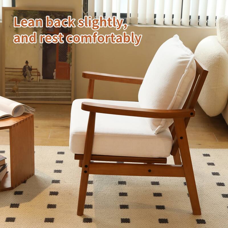 Accent Chair with Solid Wood Frame, Living Room Chair with Soft Fabric Cushion, Cozy Bedroom Chair, Comfy Armless Reading Chair