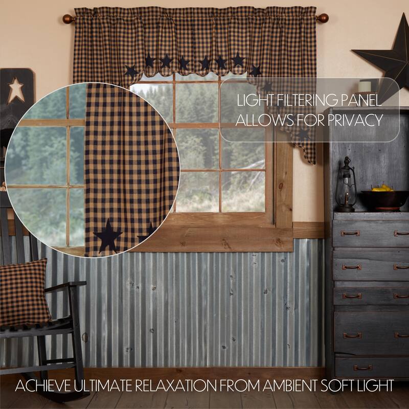 Primitive Kitchen Curtains Star Swag Pair Rod Pocket Cotton Star - Swag 36x36x16 - Raven/Khaki