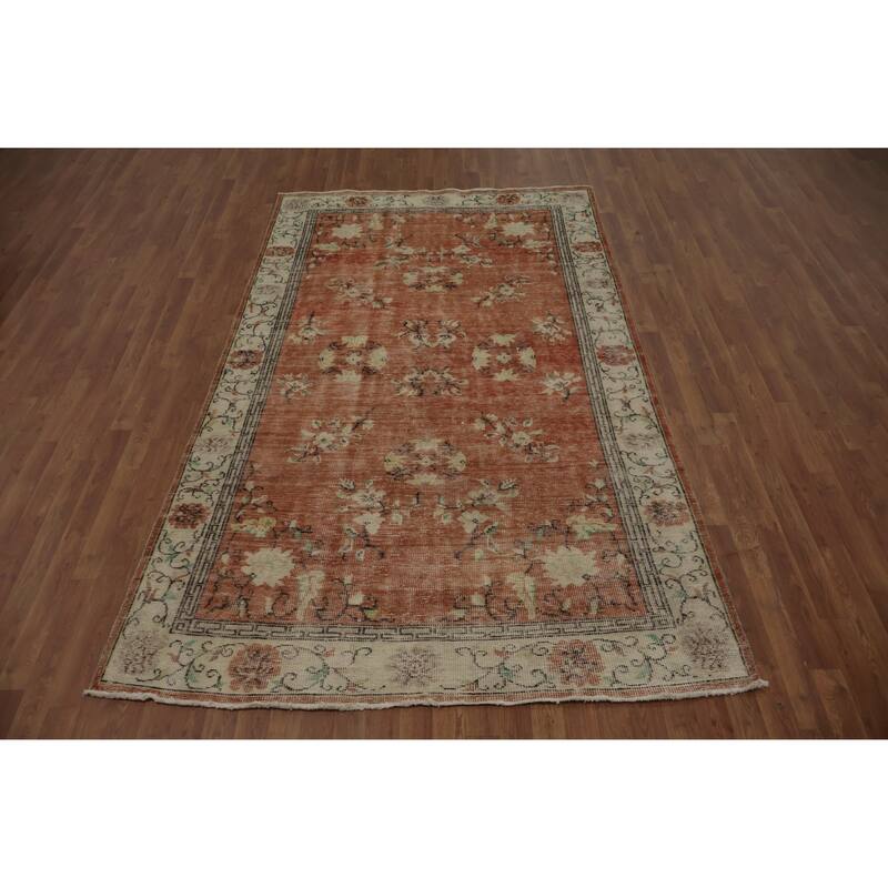 Hand Knotted Oriental 100% Wool Carpet Transitional Floral Oranges & Rust Anatolian Area Rug - 9' 3'' X 5' 6''