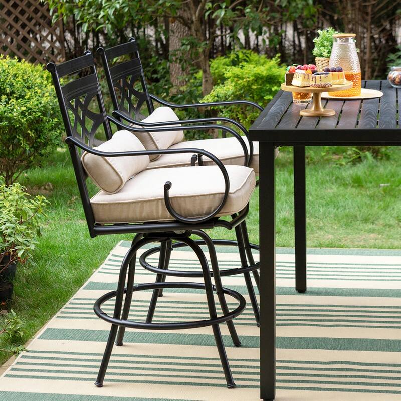 5-Piece Bar Height Dining Set, 4 Rattan or 4 Metal Swivel Bar Chairs and 1 Rectangular Metal Bar Height Table