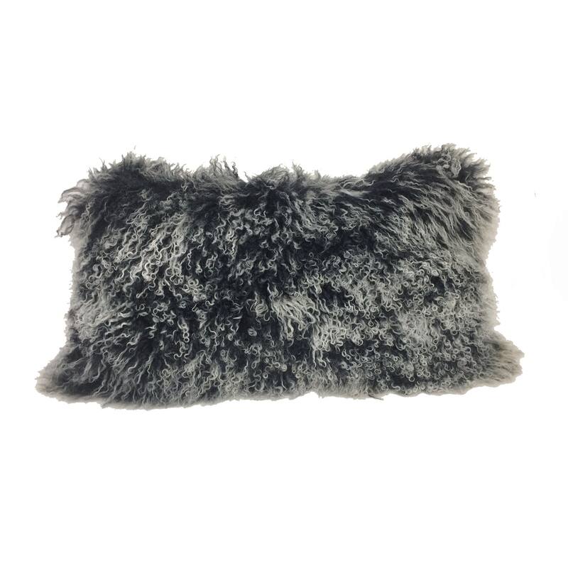 17" Black Genuine Tibetan Lamb Fur Pillow With Microsuede Backing