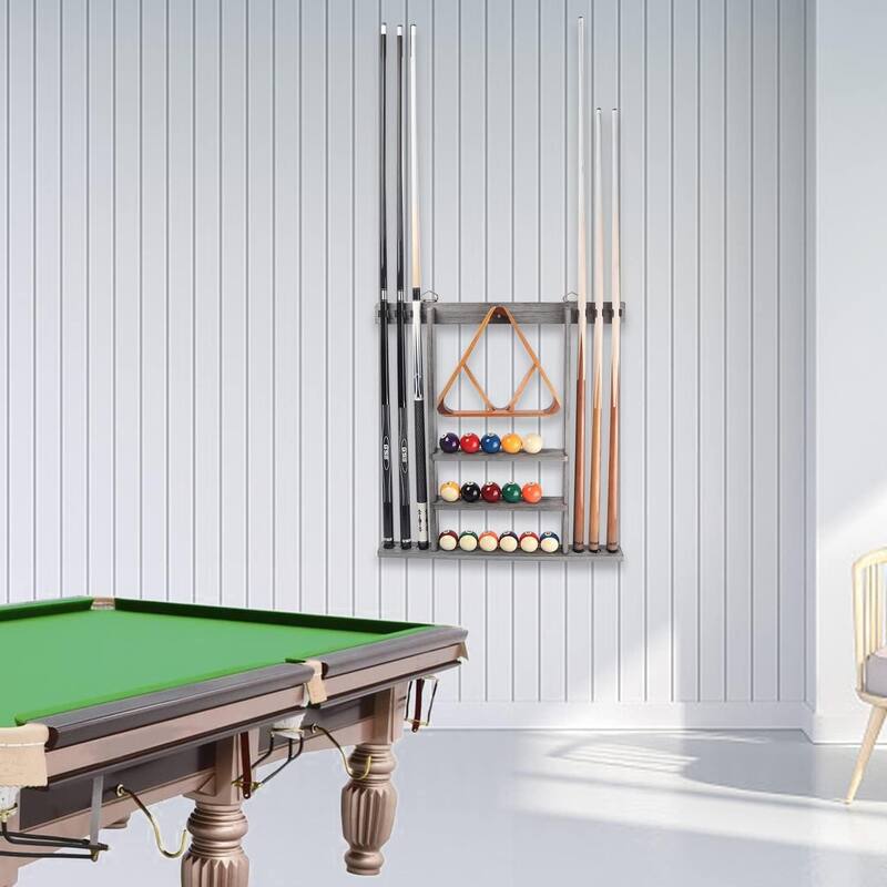 GSE™ 6-Pool Cue Wall Mounting Billiard Cue Rack, Hanging Wall Mounted Pool Cue Stick Holder