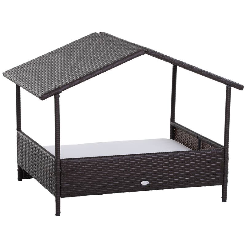 PawHut Wicker Dog House Raised Rattan Bed for Indoor/Outdoor