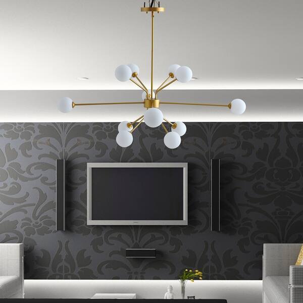 slide 1 of 10, Sputnik Chandelier Mid Century Modern Chandeliers Light Fixture Industrial Adjustable Gold Ceiling Pendant Lighting White&Gold