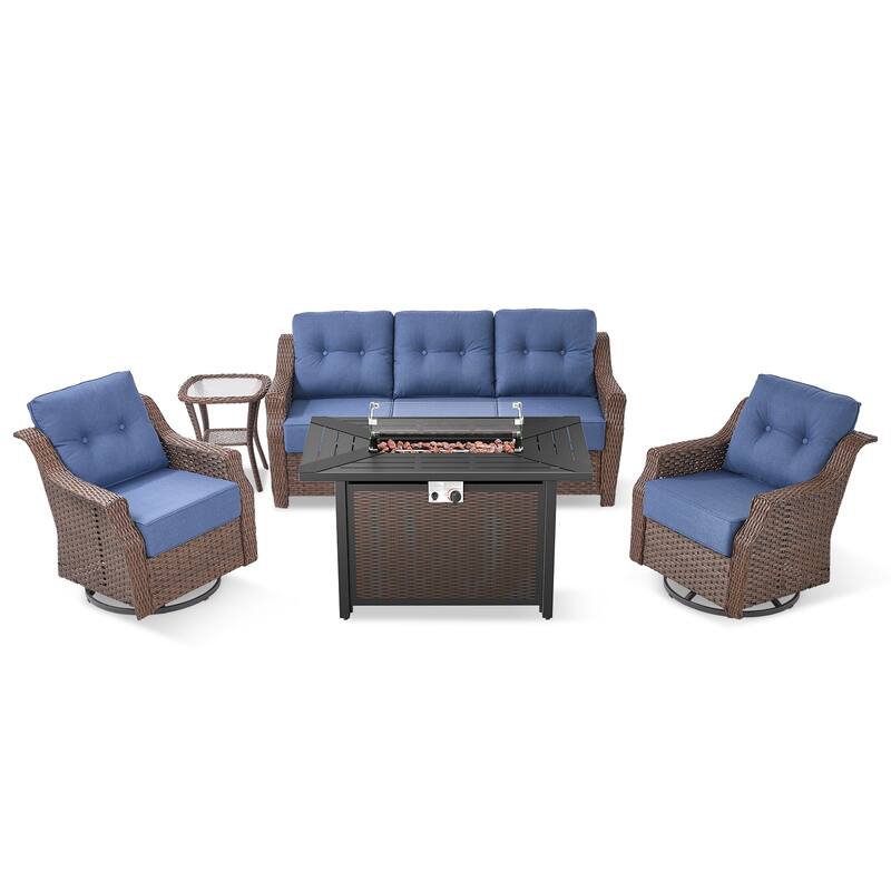 Pocassy Patio Furniture Set with Propane Gas Fire Pit Table