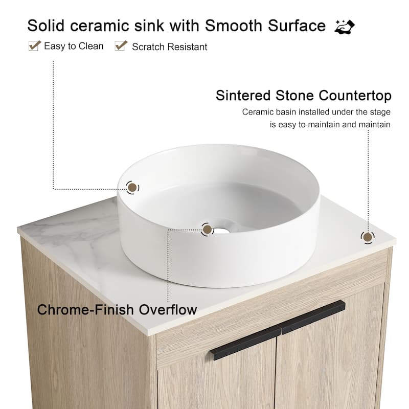 Malwee 24"/30" Floating Bathroom Vanity, Wall Mounted Bathroom Vanity with Ceramic Sink,Soft Close Doors