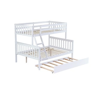 Twin over Full Bunk Bed Detachable Bed with Twin Size Trundle, Convertible Ladder and Guardrail