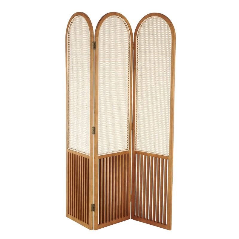 Arched Slatted Wood Base or Wood Distressed Shuttered and 3 Panel Room Divider - Brown, Dark Brown or Grey - Roche River Décor