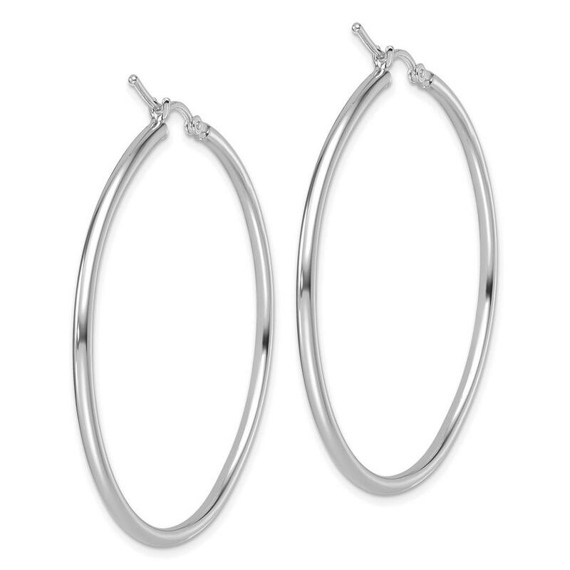 Curata 14k White Gold 45x2mm Polished Hinged Hoop Earrings