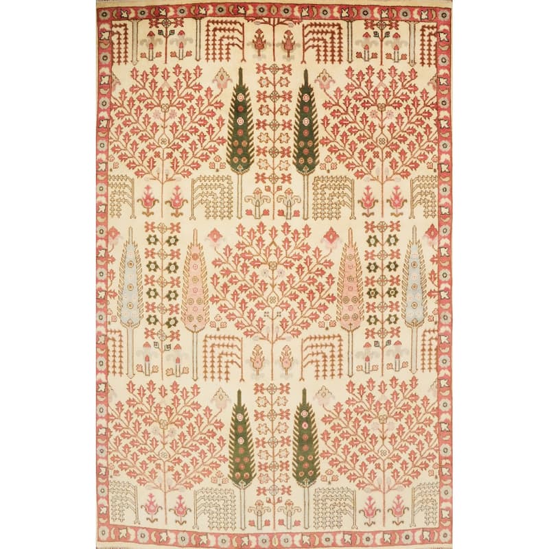 Hand Knotted Oriental 100% Wool Carpet Transitional All-Over Beige & Ivories Oushak Area Rug - 10' 2'' X 7' 9''
