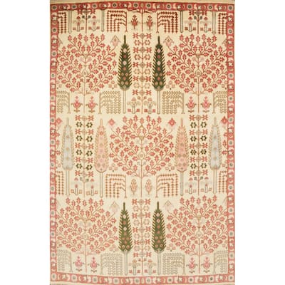 Hand Knotted Oriental 100% Wool Carpet Transitional All-Over Beige & Ivories Oushak Area Rug - 10' 2'' X 7' 9''