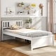 preview thumbnail 2 of 6, Wooden Platform Bed with Headboard and Wood Slat Support White-Twin Size