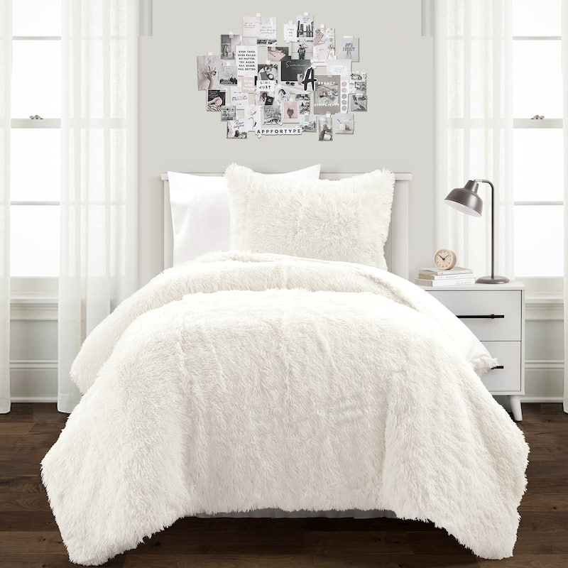 Lush Decor Emma Faux Fur Comforter Set - Ivory - Twin XL