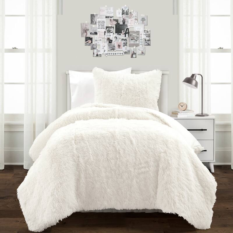 Lush Decor Emma Faux Fur Comforter Set - Ivory - Twin XL