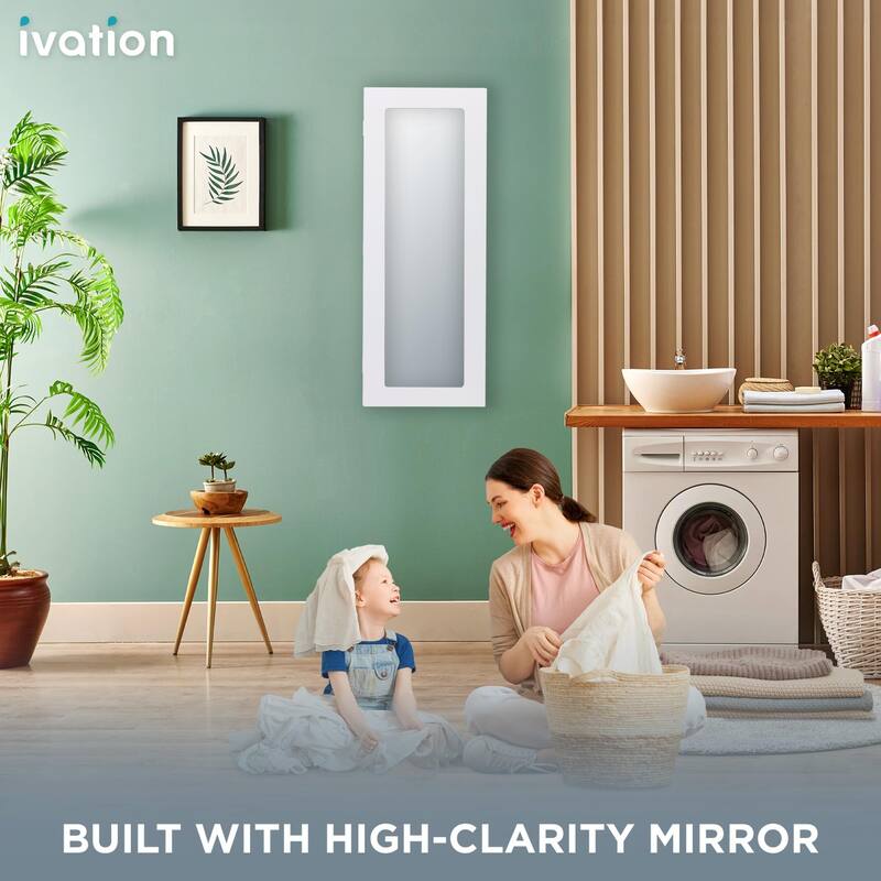 Ivation Wall-Mounted Ironing Board Cabinet w/ Mirror & Left Door - White