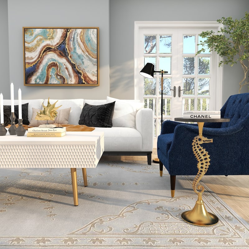 Aluminum Metal Sea Horse Pedestal Side End Accent Table with Tray Top - Silver or Gold - Roche River Decor