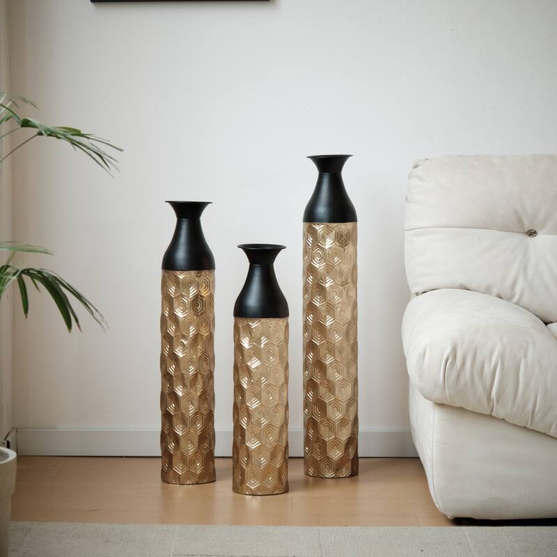 Floor Metal Vases Decorated White Metal vases Set of 3 gorgeous home decoration large glazed metal vases