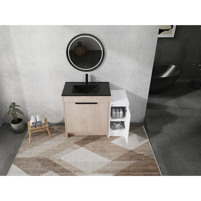 72" Freestanding Bathroom Vanity Set with Adjustable Storage Cabinets, Black Ceramic Sink