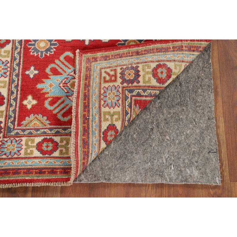 Red Kazak Foyer Rug Handmade Geometric Wool Carpet - 2'9" x 3'10"