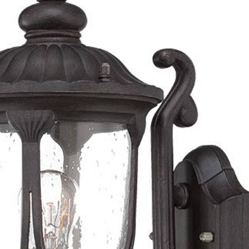 Black Aluminum Outdoor Wall Light with Seeded Glass Flush Mount - 9” x 6.75” x 16.5” (D x W x H)