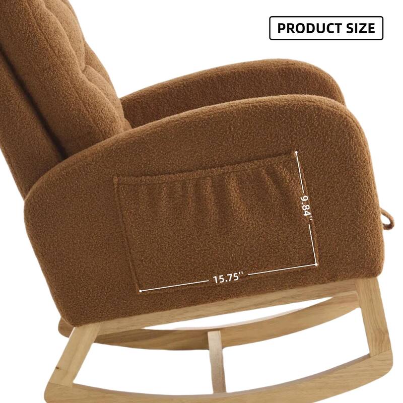 Plush Accent Rocking Chair with Footrest, Cream White High-Back Rocker, Rubber Wood Lounge Chair for Nursery & Living Room