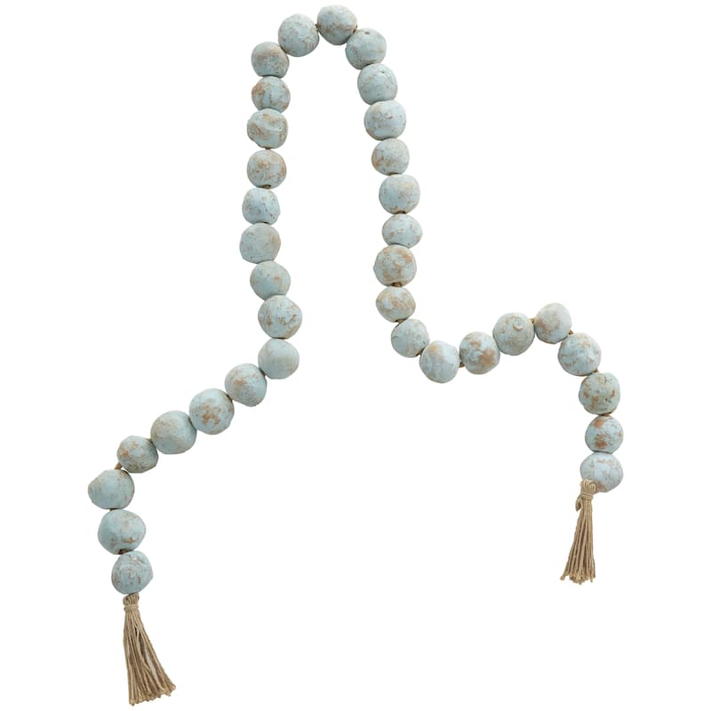 Ceramic Handmade Round Intricately Shaped Large Distressed Beaded Garland with Tassel - Roche River Decor