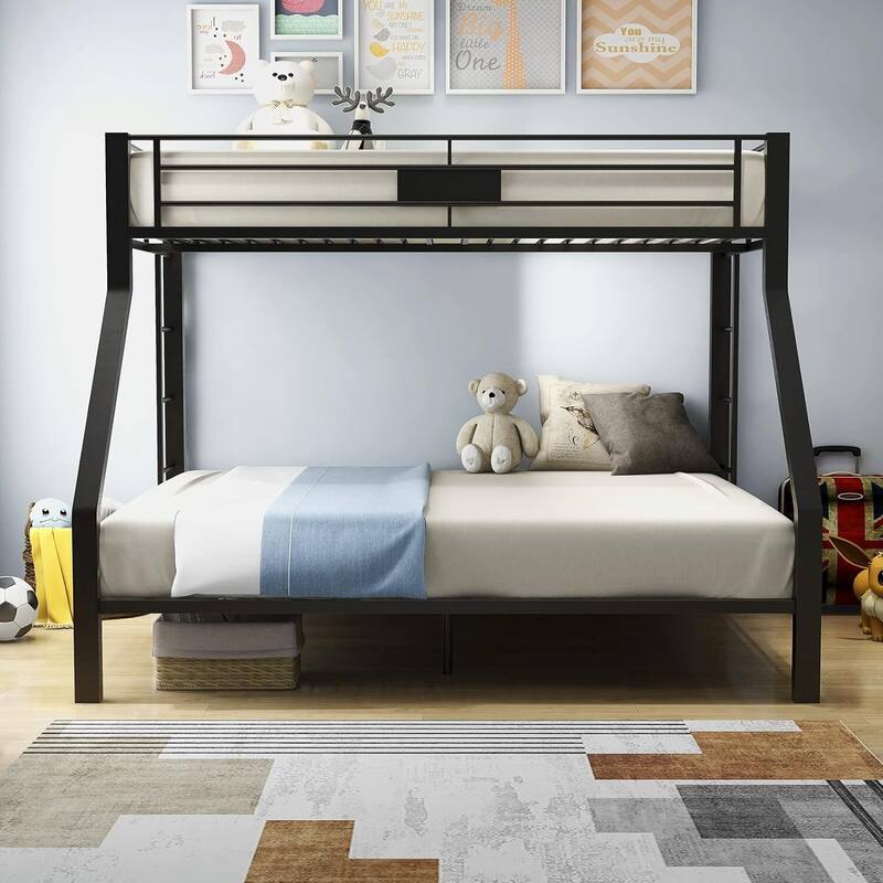 Twin XL Queen Bunk Bed - Metal Frame, Full Guardrails, Space Saving Design, HomeStock
