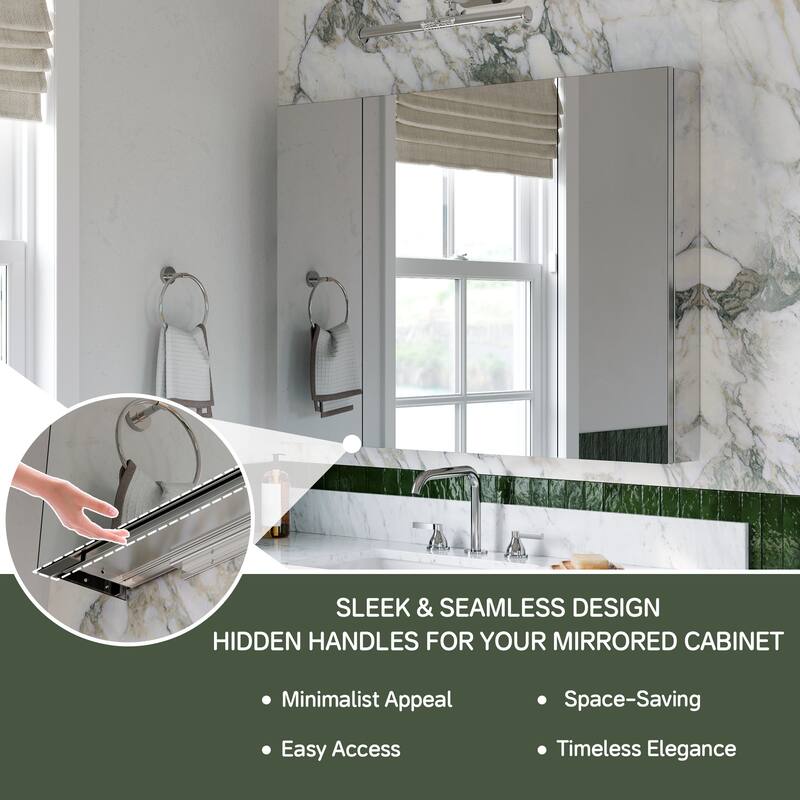 40x30 in Tri-View Mirrored Medicine Cabinet, 3-Door Triple Swing, Copper-Free, Blum Soft-Close, Recessed/Surface