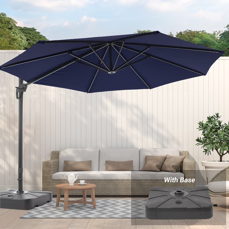 LIVOOSUN 11ft Patio Offset Umbrella Cantilever Umbrella with Base - Blue