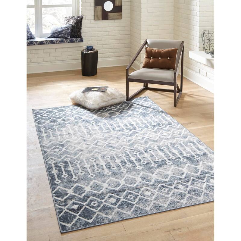 Contemporary Pico Collection Area Rug - 10'x13' - Blue-Ivory