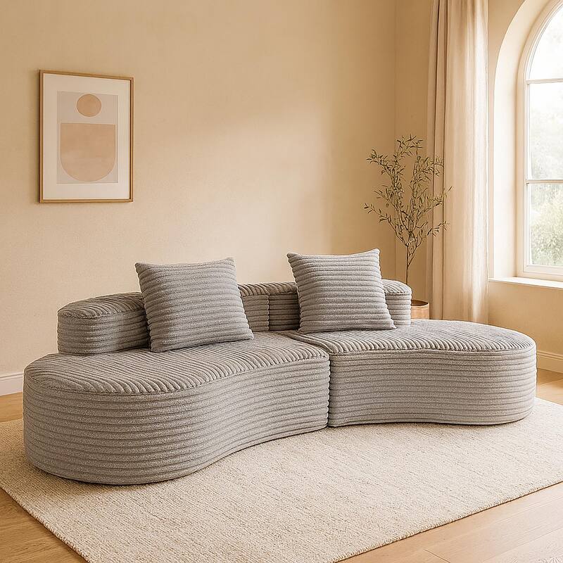 Moon Bay Lounge Couch Curved Sectional Sofa Corduroy Compressed Sofa - Smoke Grey