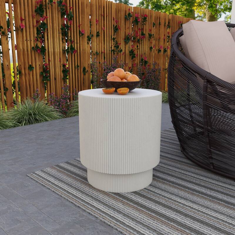 Eden 14-Inch Wide Round Side Table in Fiberstone Accent End Table for Indoor and Outdoor