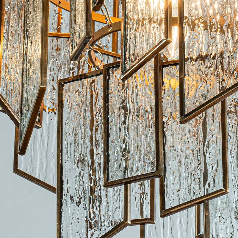 6-Light Luxury Water Ripple Glass Flush Mount Modern Brass Frame Lighting Fixture for Dining Room Living Room and Kitchen Island