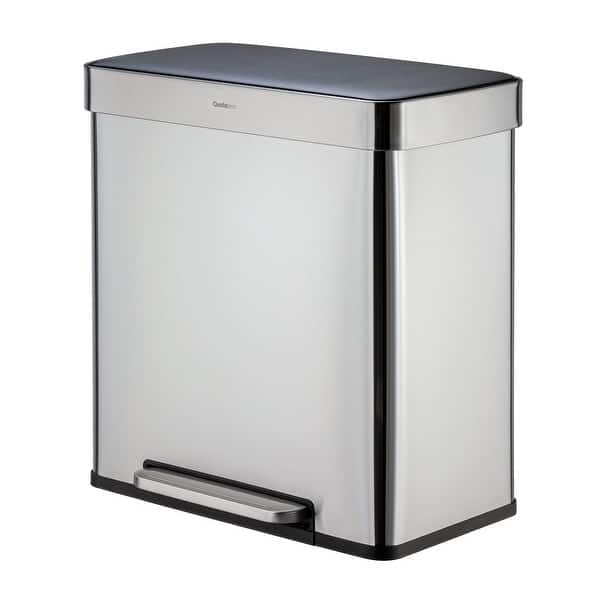 Qualiazero 16 Gal (8 Gal dual unit) Rectangular Recycle Step Can - Stainless Steel - Silver - 16 Gallons