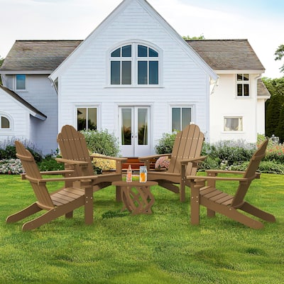 Plastic Poly Weather Resistant Outdoor Adirondack Chair Set of 4 Patio Classic Adirondack Chairs with Cup Holder