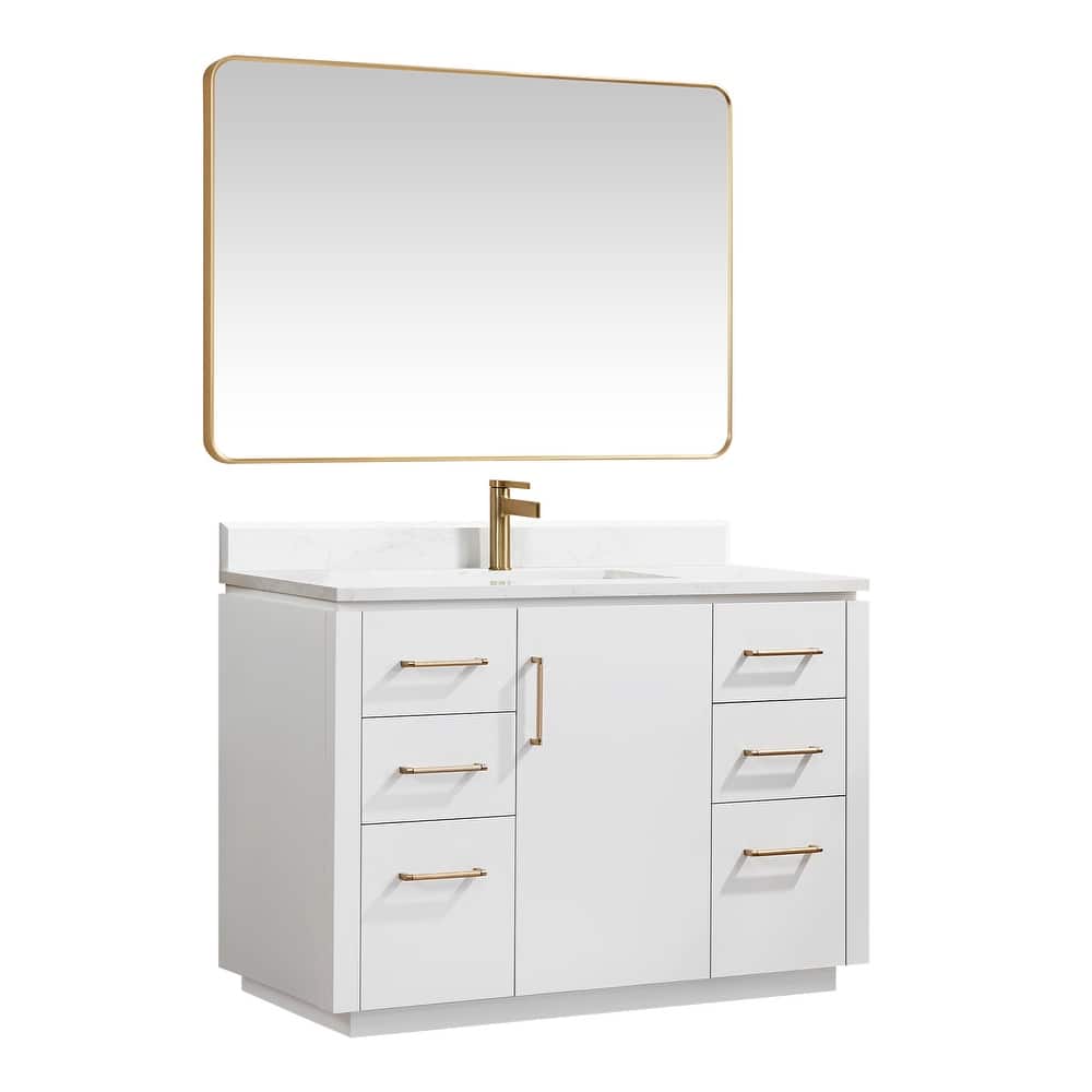 San Single Bath Vanity with Composite Stone Top and Mirror