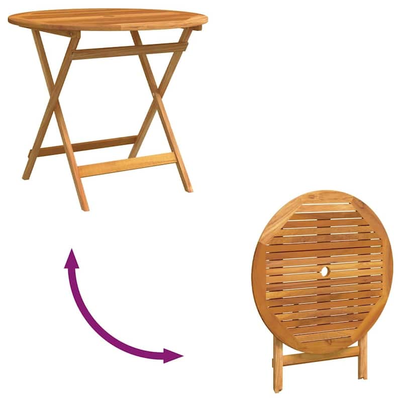 vidaXL Folding Patio Table Ø35.4"x29.5" Solid Eucalyptus Wood