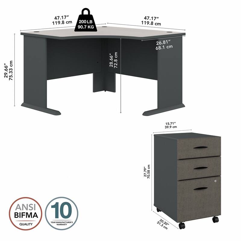 Bush Business Series A 48W Corner Desk with Mobile File Cabinet in Oak