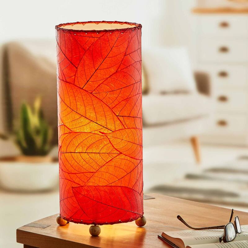Eangee Handmade Cocoa Leaf Cylinder Table Lamp, Cocoa Leaves Shade, 7 x 7 x 17 in.