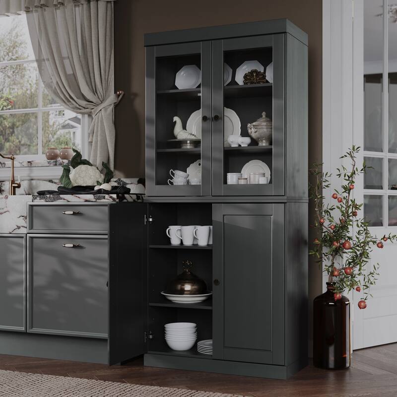 Palace Imports 100% Solid Wood Pantry Cabinet, Raised Panel & Clear Glass Doors, Adjustable Shelves, 32" Wide, 71.5" Tall