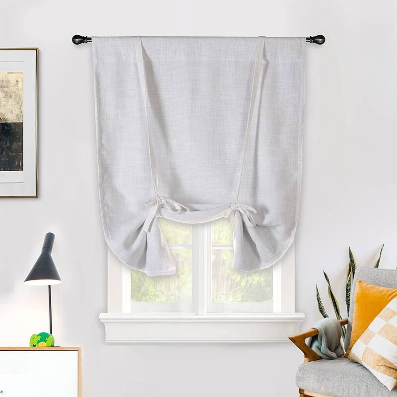 DriftAway Blackout Linen Textured Solid Basic Room Darkening Thermal Insulated Tie Up - 25"Width X 47"Length - Ivory