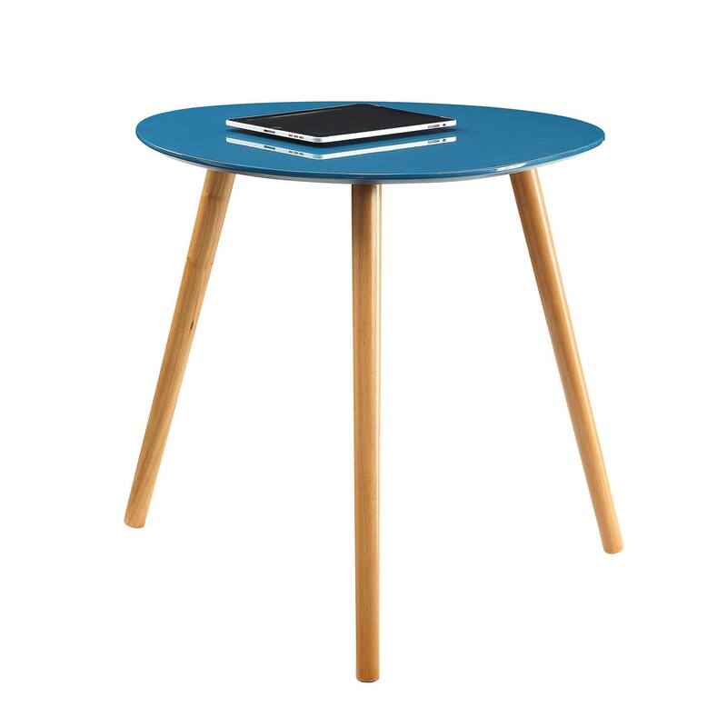 End Table with Smooth White Piano Finish and Solid Wood Accents, Easy to Assemble Contemporary Side Table for Living Room