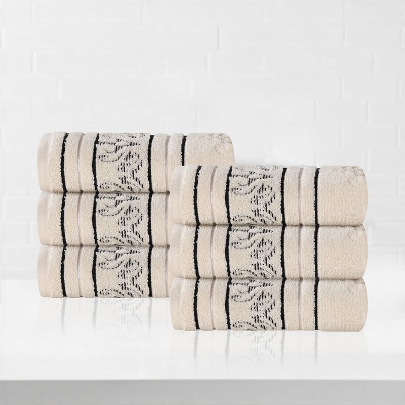Superior Sadie Zero Twist Cotton Jacquard Hand Towel, Set of 6 - Ivory